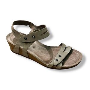 Mephisto Minoa Strappy Sandals Silver w/Rhinestones Cork Wedge Womens EU40/US 10